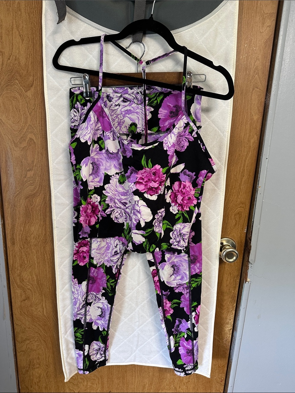 Floral Strappy set in Black with Purple & Pink Roses bottoms 8 top xl
